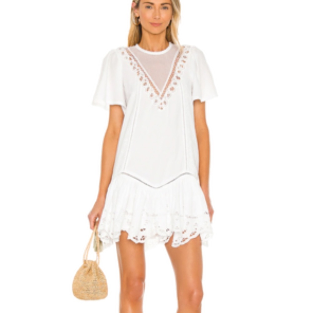 TULAROSA ZAZA WHITE COTTON EYELET MINI DRESS M